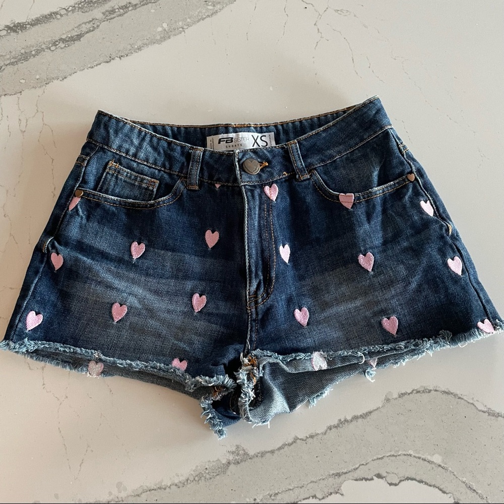 Denim Shorts with Hearts Sz XS
